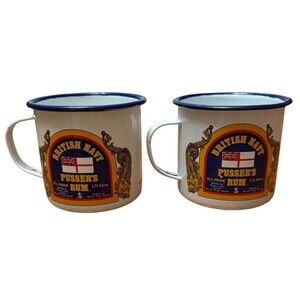Pusser's Rum British Navy Enamel Tin Mug Toasts BVI West Indies Coffee Cup Set 2